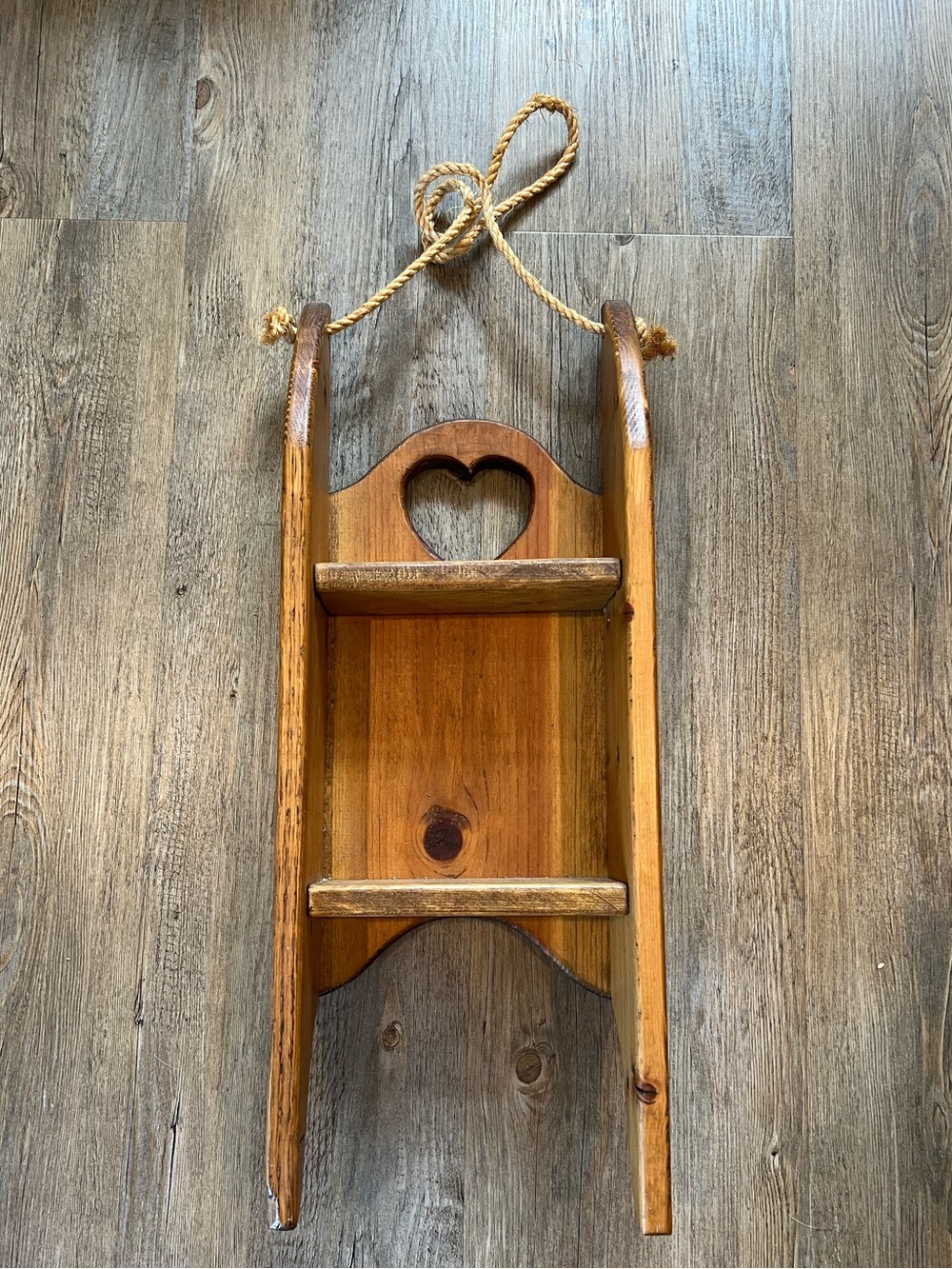 Rustic Heart Wooden Wall Shelf - Brown sleigh 24.5 inches long